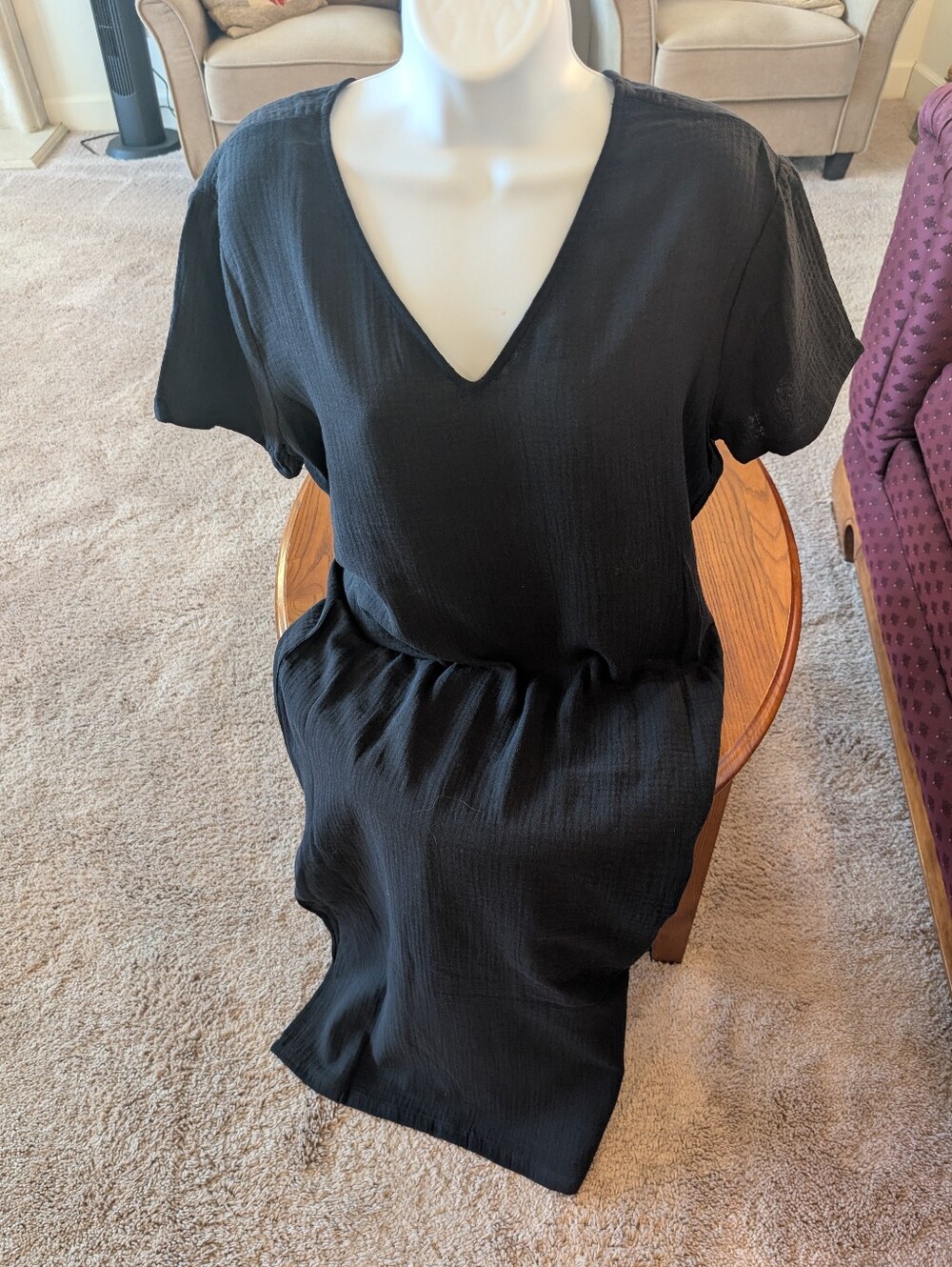 Jenni Kayne Black Cotton V-Neck Midi Dress - Size S